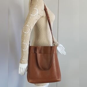 MADEWELL Transport English Saddle Brown Leather Crossbody | Tote Bag Sz Med